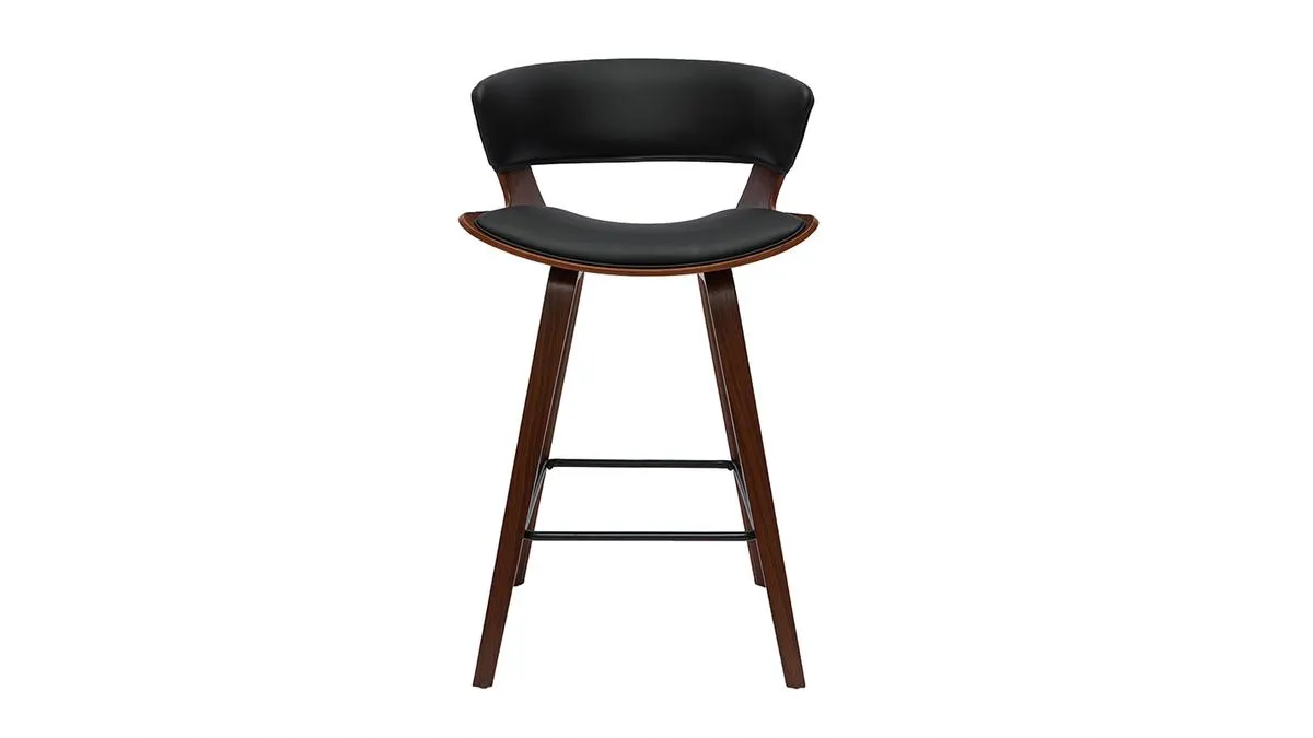 Tabouret de bar design noir et bois foncé H65 cm SYRAH