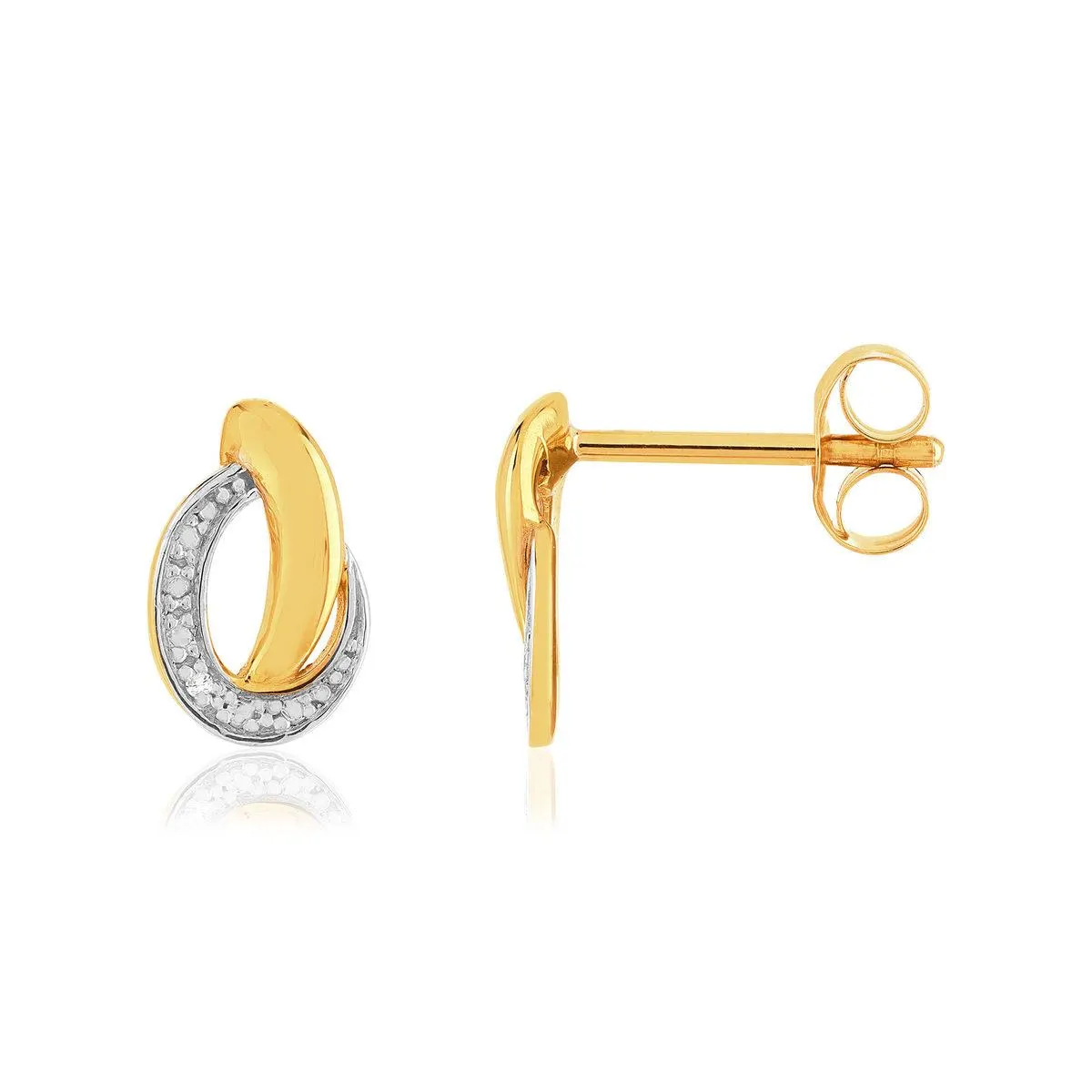 Boucles d'oreille or 375 jaune 2 tons diamants