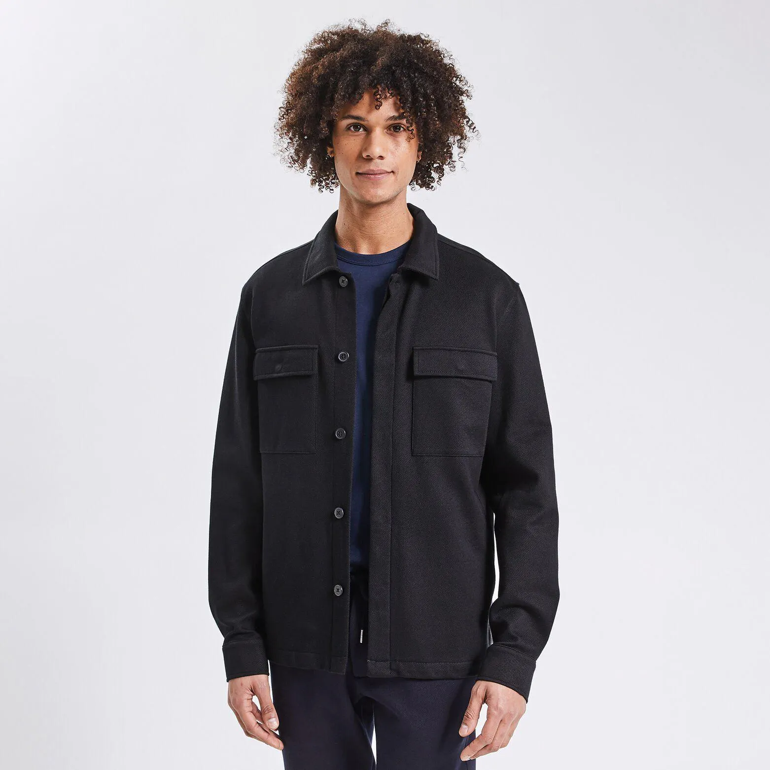 Surchemise unie coton maille - Bleu foncé