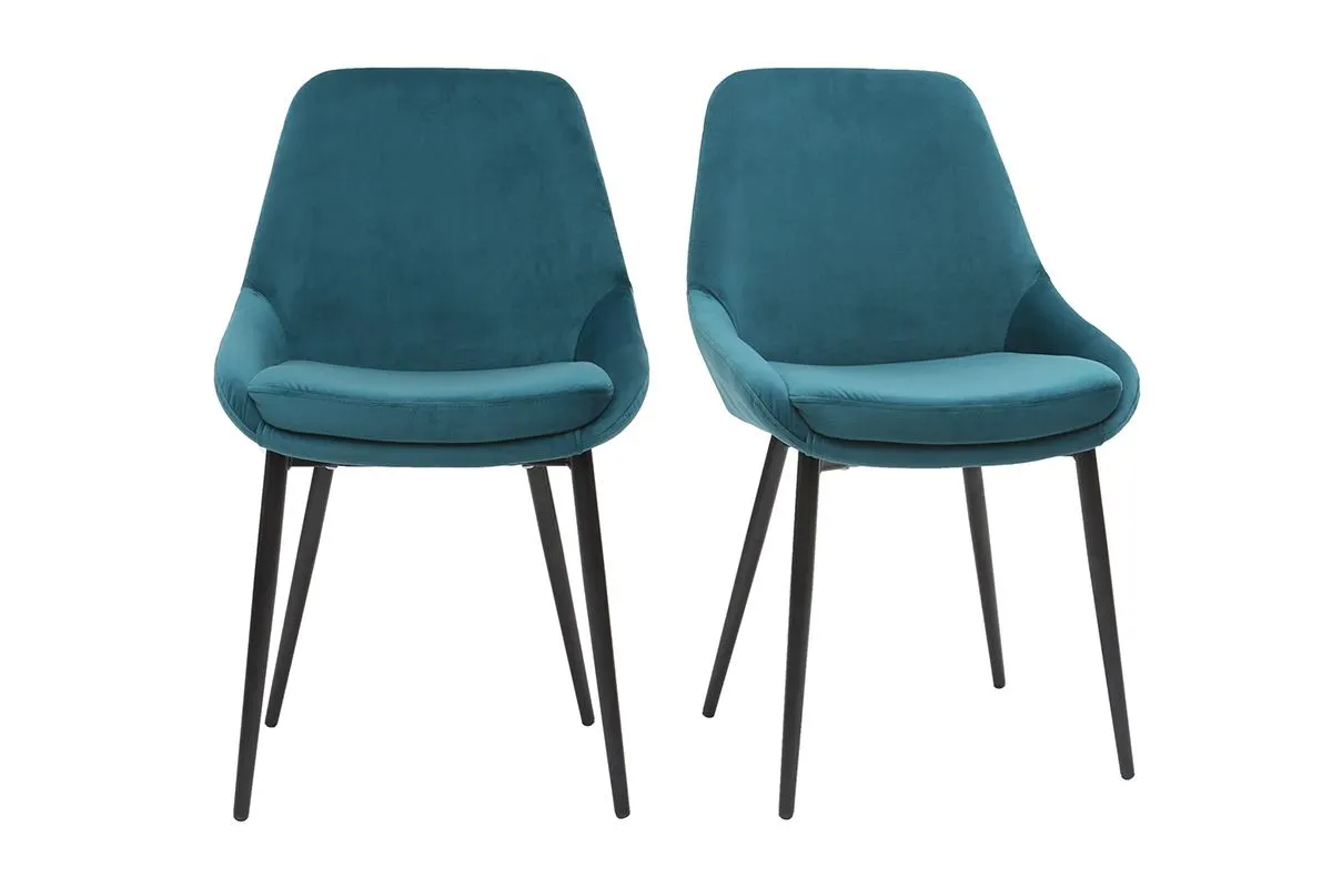 Chaises design en tissu velours bleu pétrole et métal noir (lot de 2) HOLO