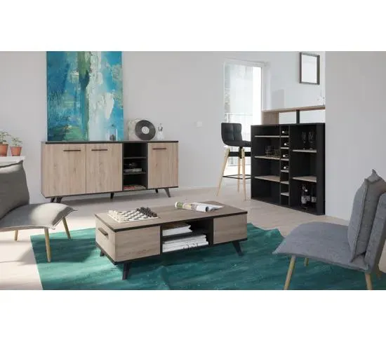 Buffet WAYNE Imitation chêne et noir