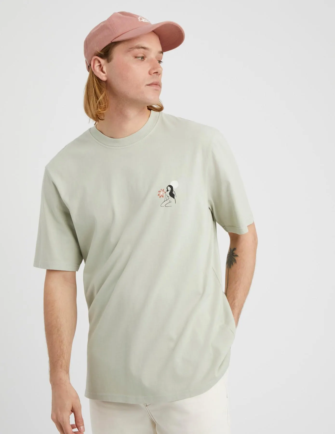 T-shirt effet délavé imprimé - Vert clair