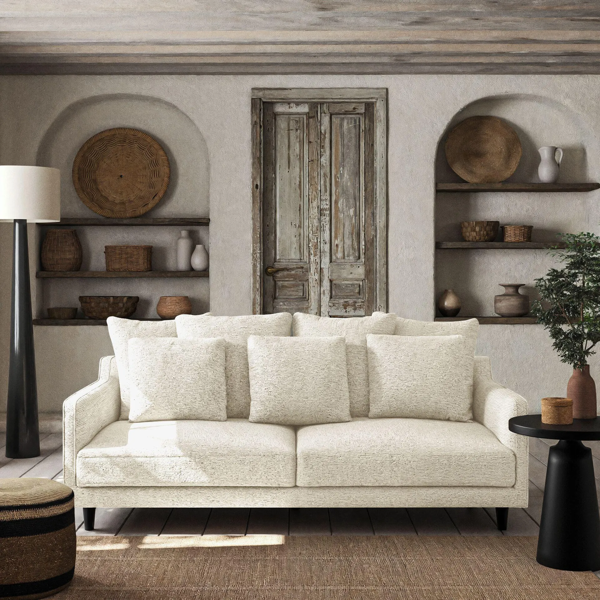 Canapé 4 places fixe en tissu genesis - blanc ventoux