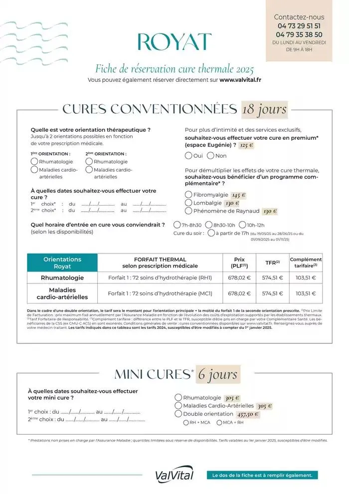 Fiche de réservation Royat 2025 du 9 décembre au 31 décembre 2025 - Catalogue page 1