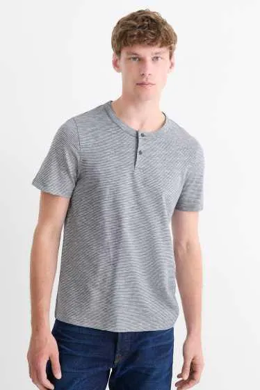 Henley top - striped - textured