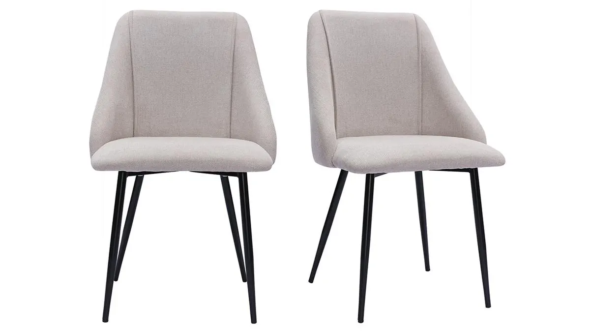Chaises en tissu effet velours texturé beige et métal noir (lot de 2) HIGGINS