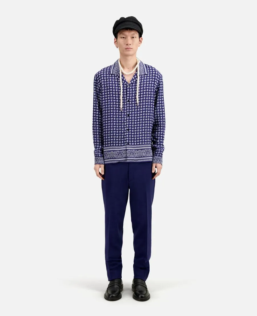 Chemise col hawaïen imprimée bleue