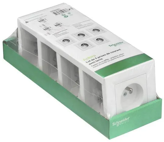 Lot de 5 prises avec terre "Asfora" blanc - Schneider Electric