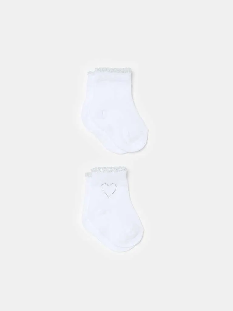 Two-pair pack socks with diamantés and lurex Blanc optique