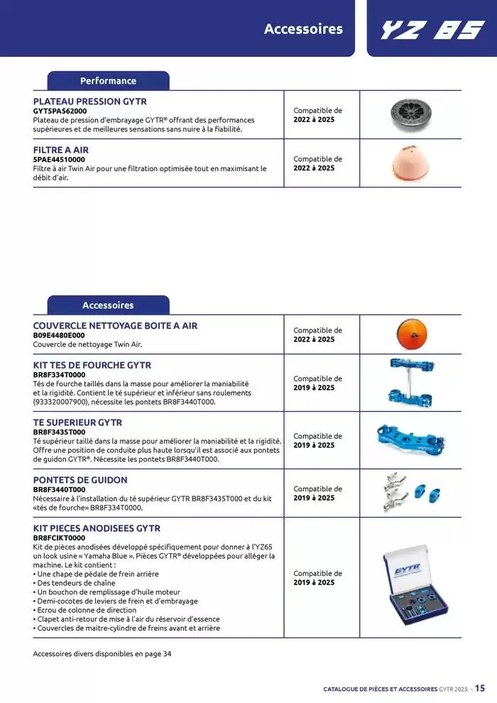 Catalogue Yamaha Motos - Accessoires GYTR Off Road du 23 septembre au 30 avril 2025 - Catalogue page 15