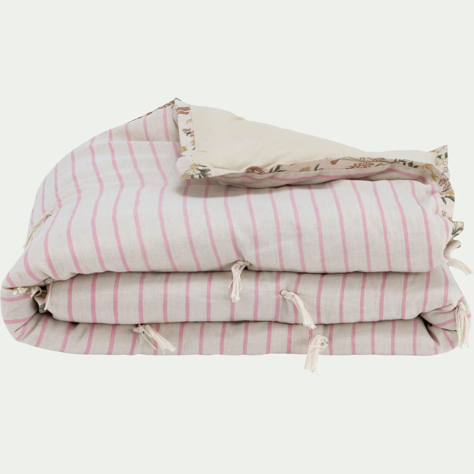 Édredon avec pompons en coton 100x180cm - beige