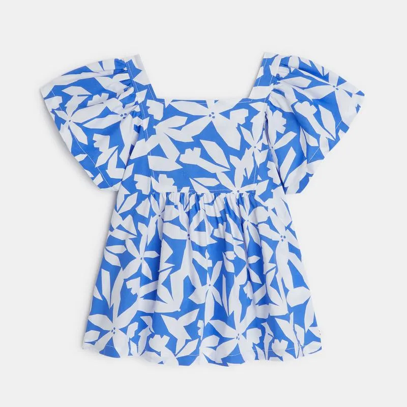 Blouse imprimée à manches papillon bleue fille