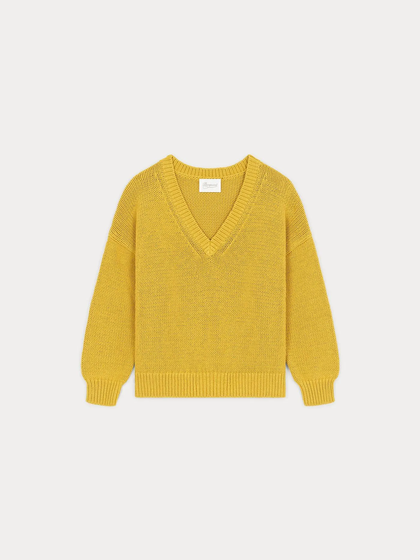 Pull en maille chunky col V en coton jaune
