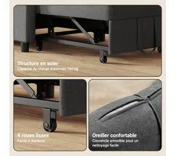 BEALIFE Fauteuil Convertible En Tissu 78x86x84 Cm - Gris Foncé