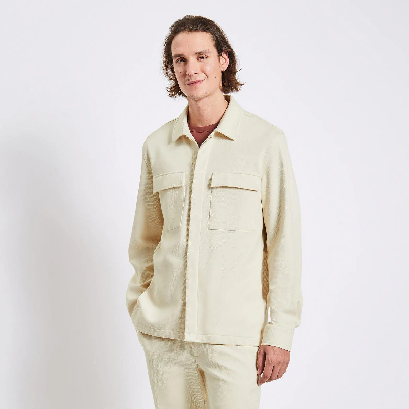 Surchemise unie coton maille - Beige