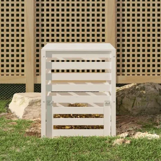 Composteur de jardin bois de pin massif 310L recyclage déchets organique Blanc – ComfortXL Outdoor Living