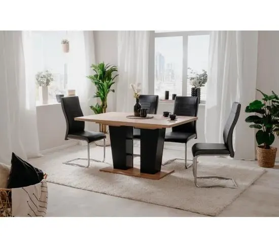 Table extensible L.140 à 180 cm LEXIE imitation chêne et noir