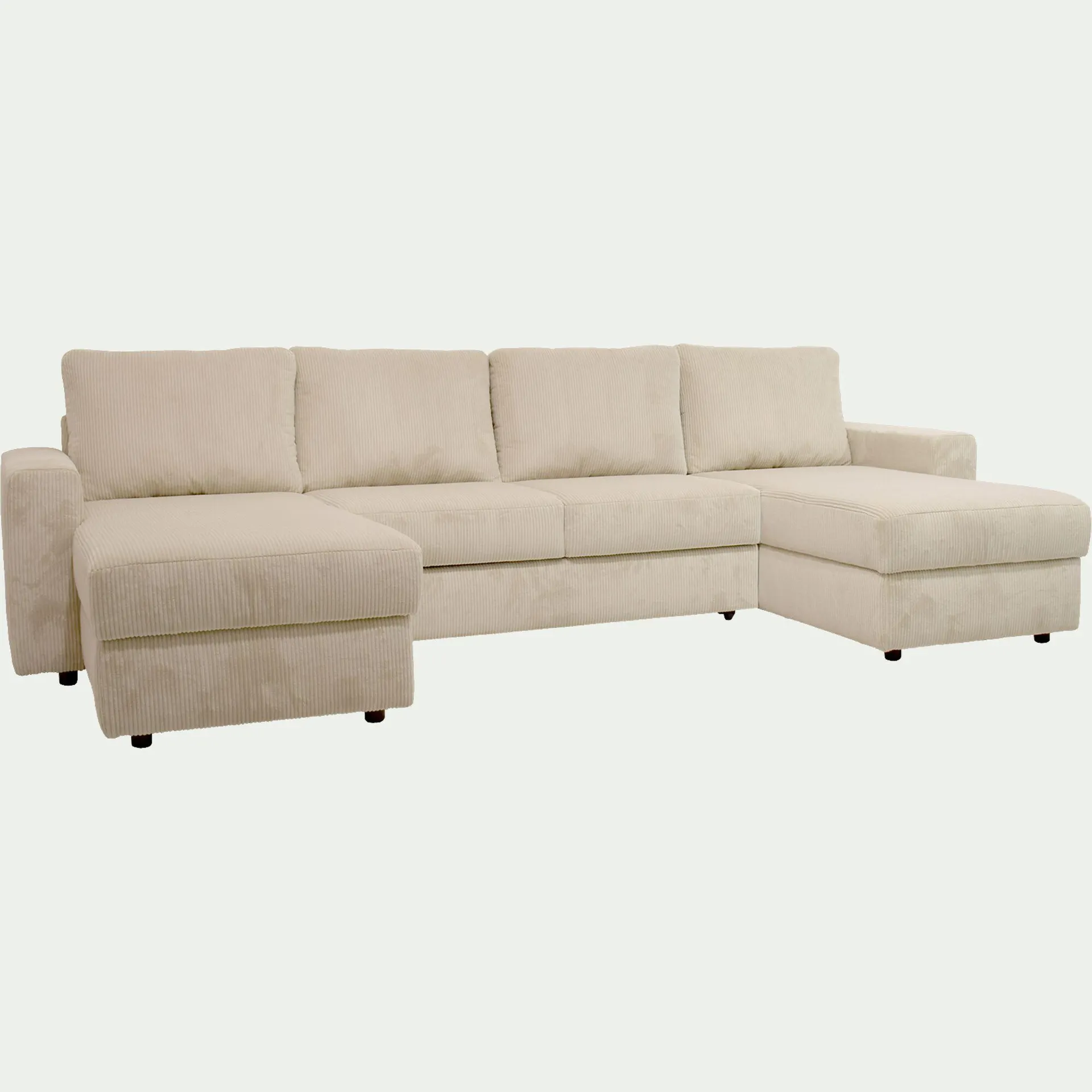 Canapé en U convertible en velours côtelé - blanc ventoux