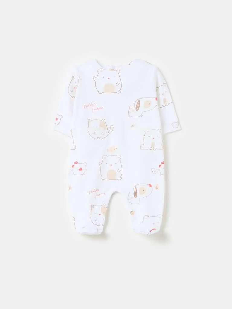 Organic cotton onesie with feet and print Blanc optique