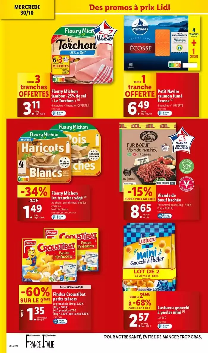 Bénéficiez de promotions sur une sélection de produits, incluant viande, fruit et fromage du 30 octobre au 5 novembre 2024 - Catalogue page 10