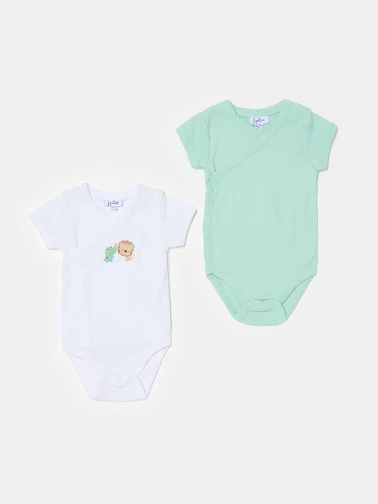 Two-pack organic cotton bodysuits with print Blanc/vert aqua