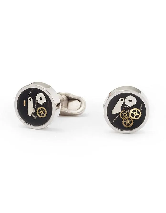 Round Brass Cufflinks w/Clock Gears