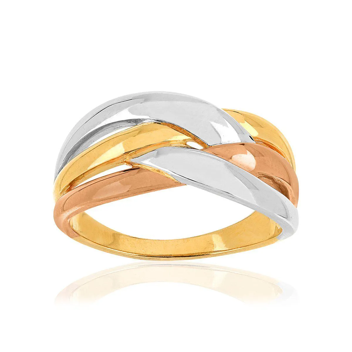 Bague or 375 3 tons entrelacée