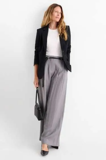 Cloth trousers with belt - high waist - wide leg
