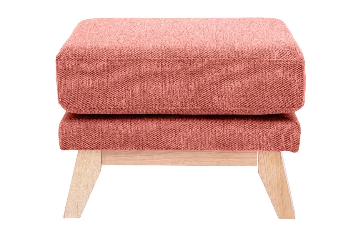 Pouf repose-pieds déhoussable scandinave en tissu effet velours texturé terracotta et bois clair OSLO