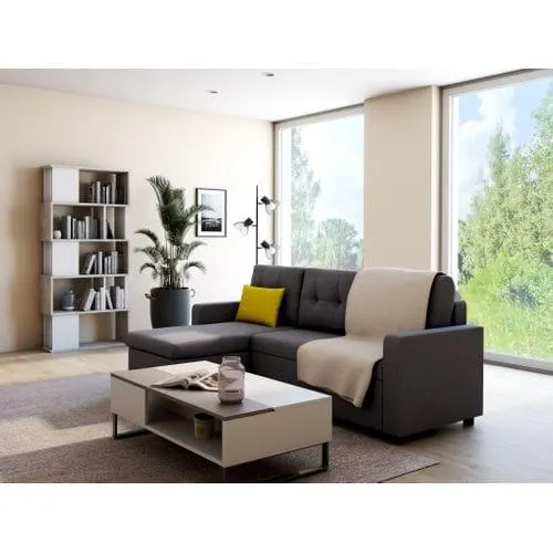 Canapé d'angle convertible méridienne réversible SYRA tissu gris foncé