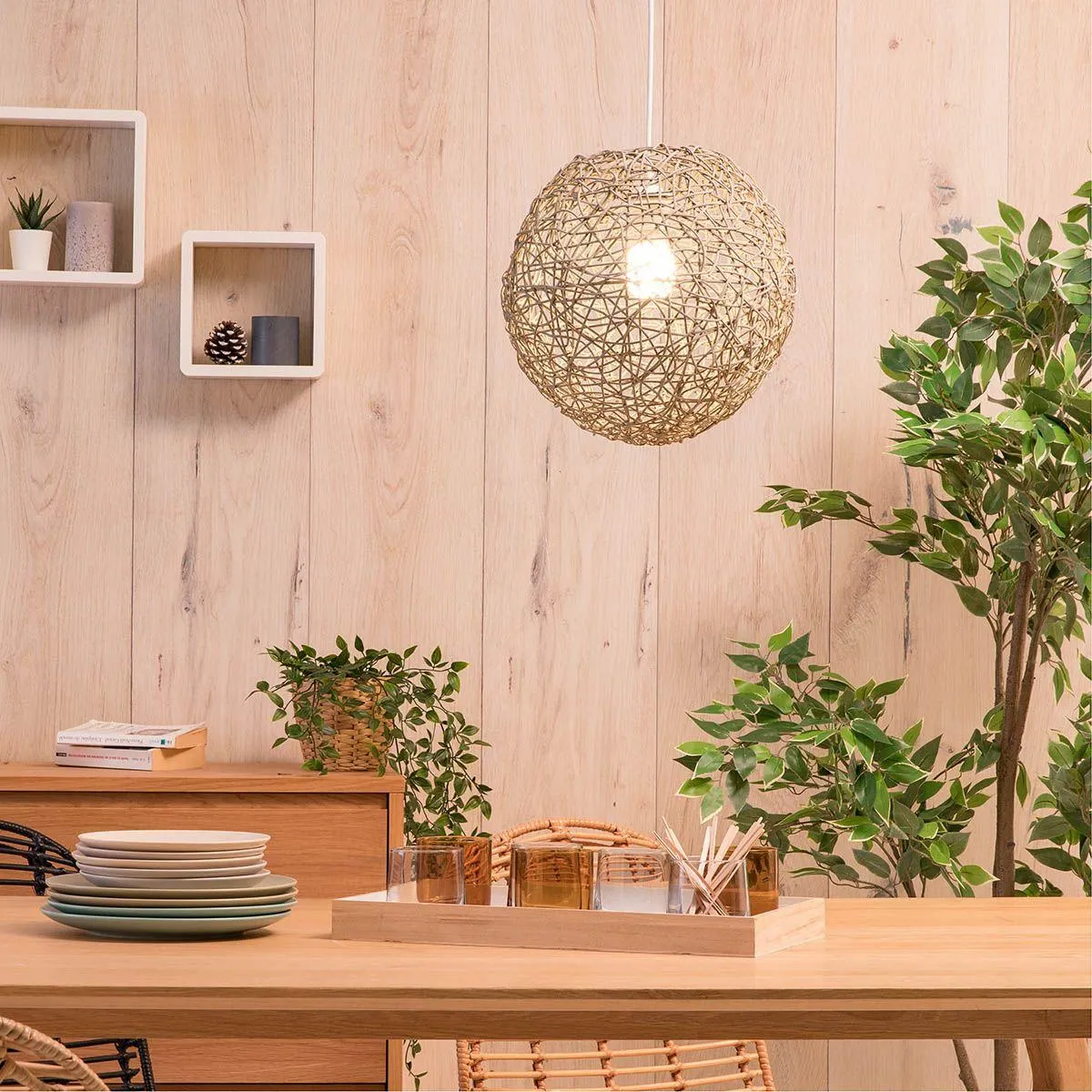 Suspension non électrifiée MURIA (D32cm) en rotin gris