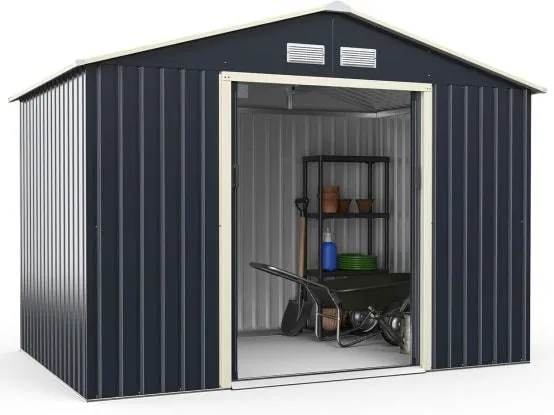 Abri de jardin 5,29 ㎡277 x 191 x 202 cm avec 2 portes coulissantes 4 trous d’aération gris