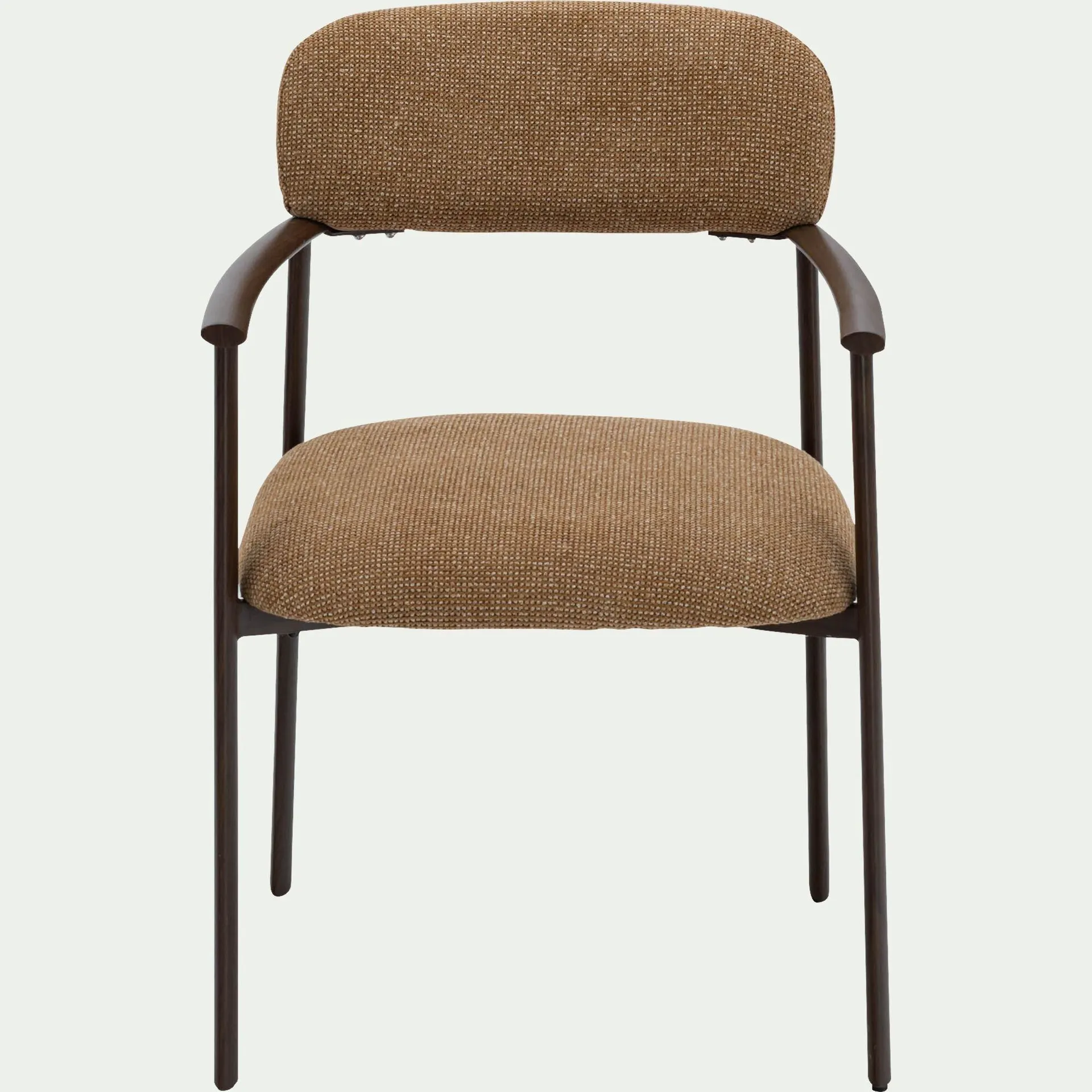 Chaise de repas avec accoudoirs en tissu et acier - brun châtaignier