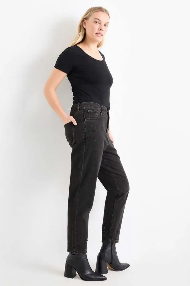 Tapered jeans met strass steentjes - high waist