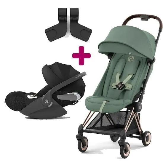 Pack poussette duo Coya Leaf Green + coque Cloud T i-size Sepia Black + adaptateurs coque de Cybex
