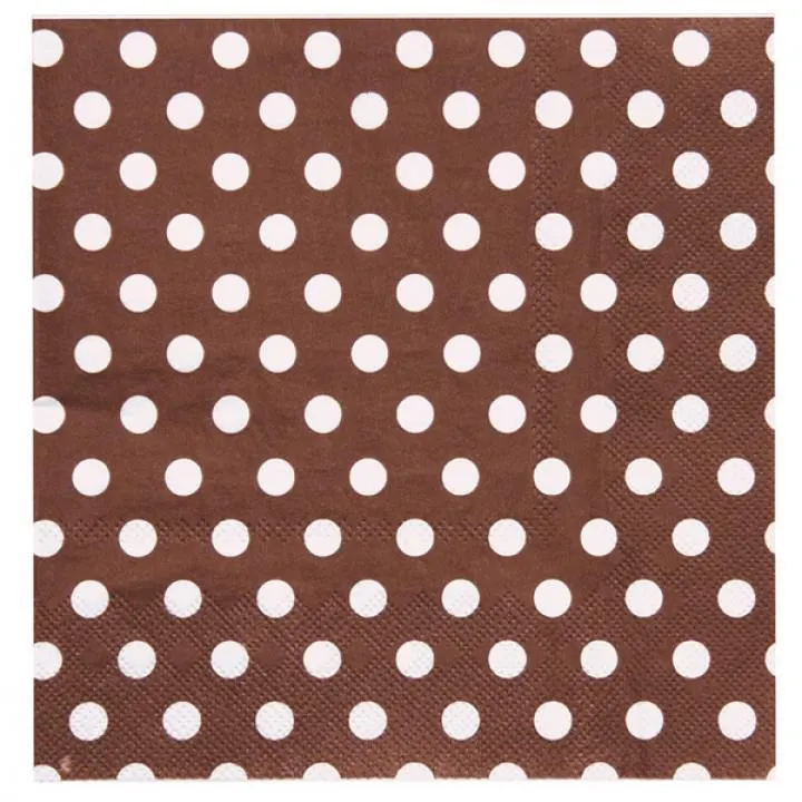 Lot de 20 serviettes intissé taupe à pois 25 x 25 cm