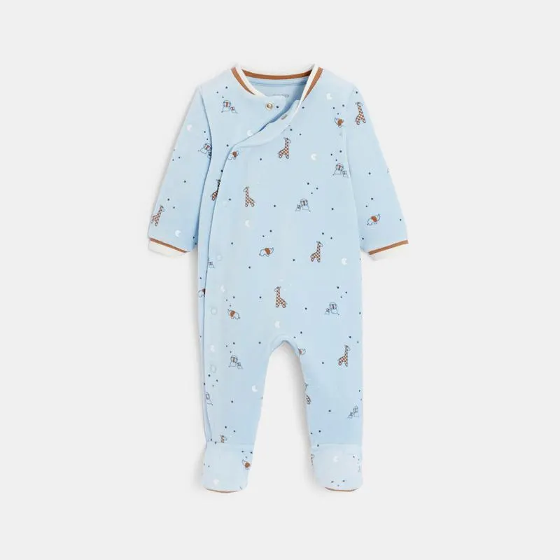 Dors-bien velours animaux bleu bébé garçon