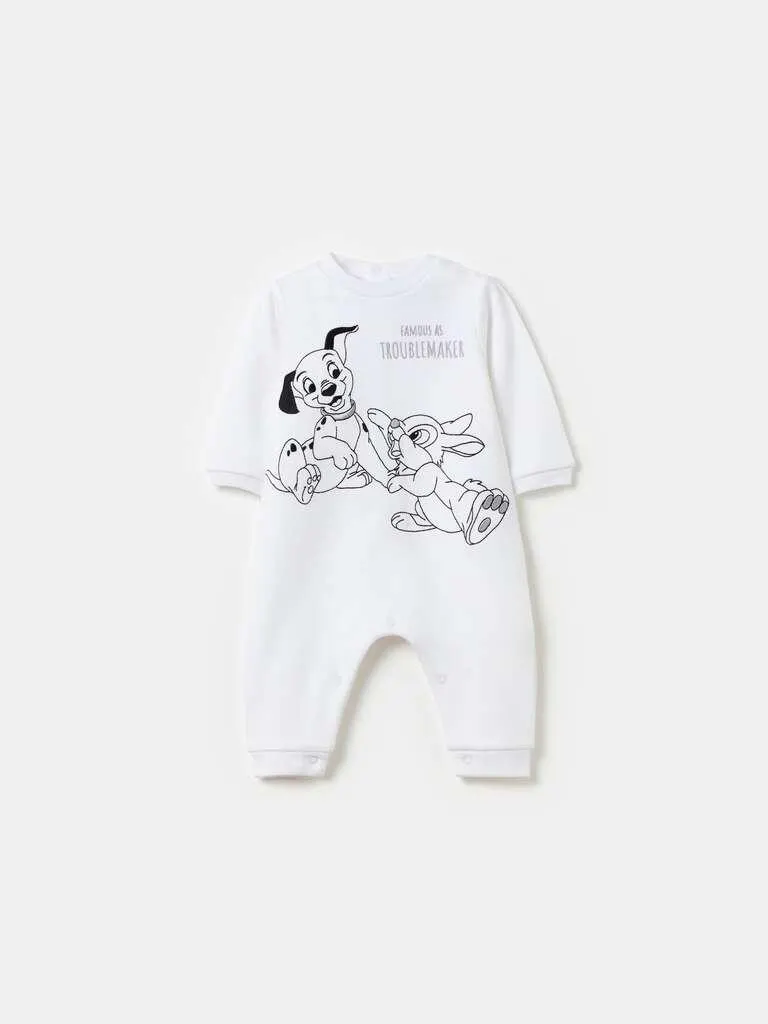 Organic cotton onesie with Lucky and Thumper embroidery Blanc optique