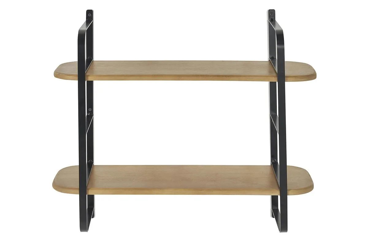 Étagère murale en bois manguier massif et métal noir L70 cm AKINA