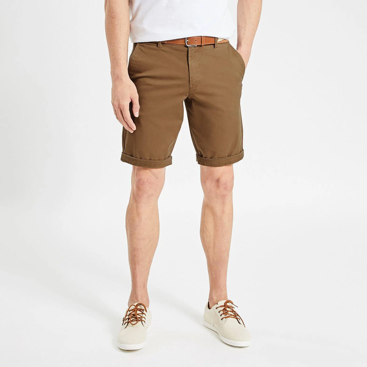 Bermuda chino uni avec ceinture - Camel