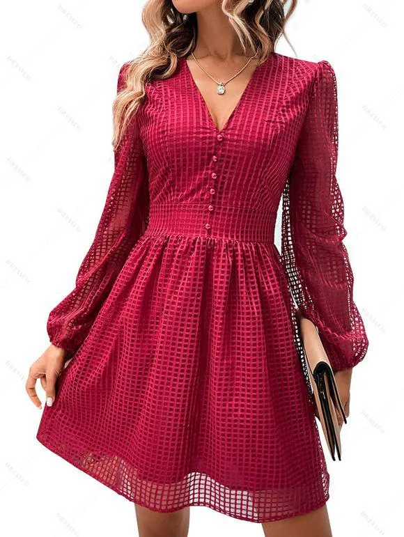 Robe Amincissante à Manches Longues avec Col en V Style Ajouré