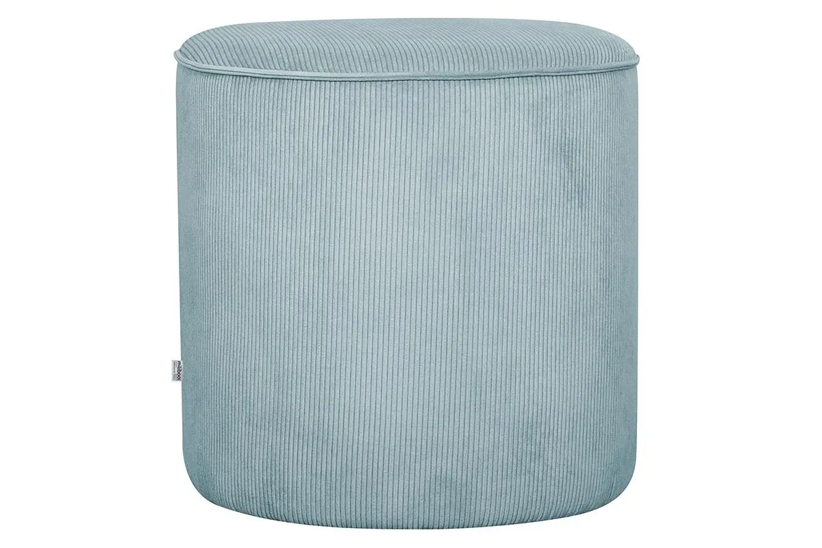 Pouf rond en tissu velours côtelé bleu grisé D40 cm LOUIS