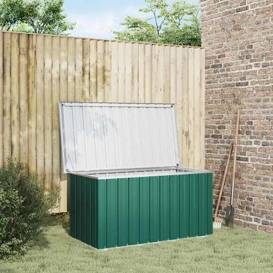 Grand Coffre de Rangement en Acier Galvanisé Résistant pour Jardin Extérieur Vert 129x67x65 cm – ComfortXL Outdoor Living