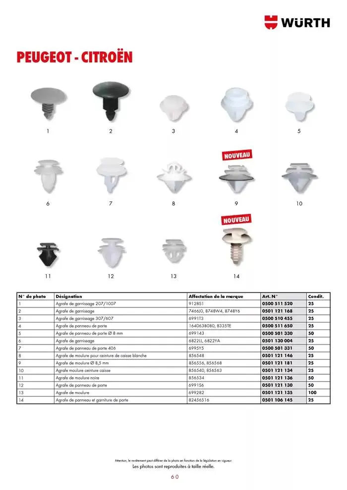Agrafes de carrosserie du 21 janvier au 31 décembre 2025 - Catalogue page 60