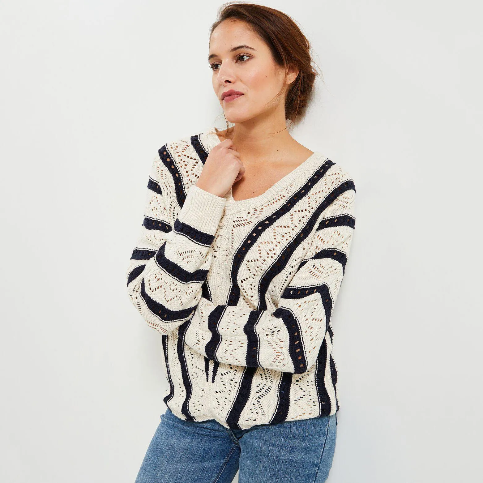 Pull col V femme