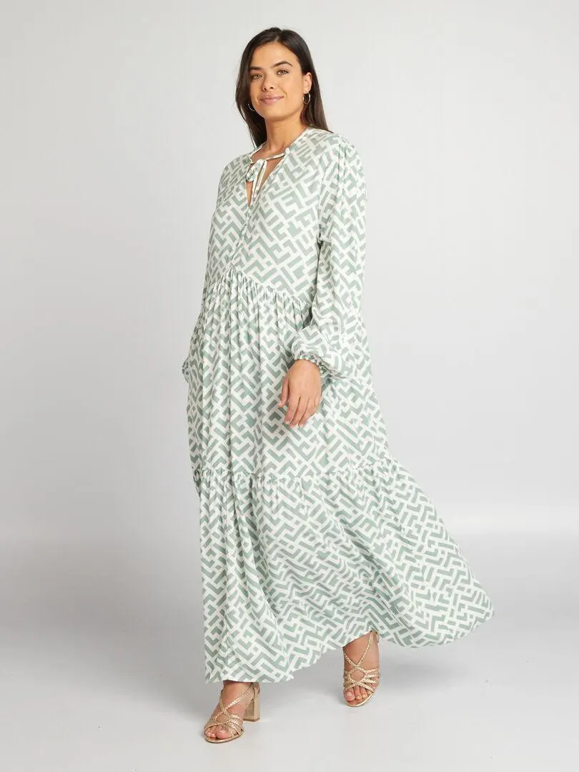 Vestido largo con capas - VERDE