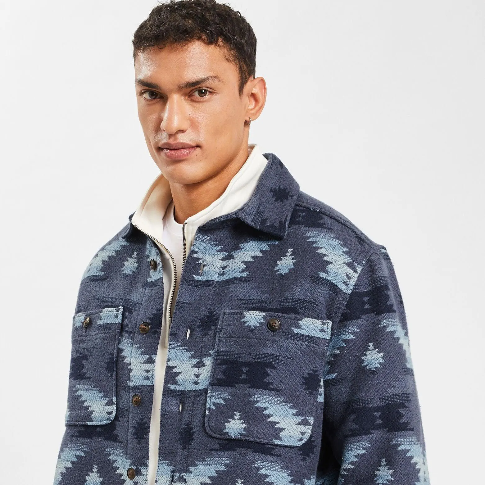 Surchemise imprimé ethnique coton - Bleu foncé