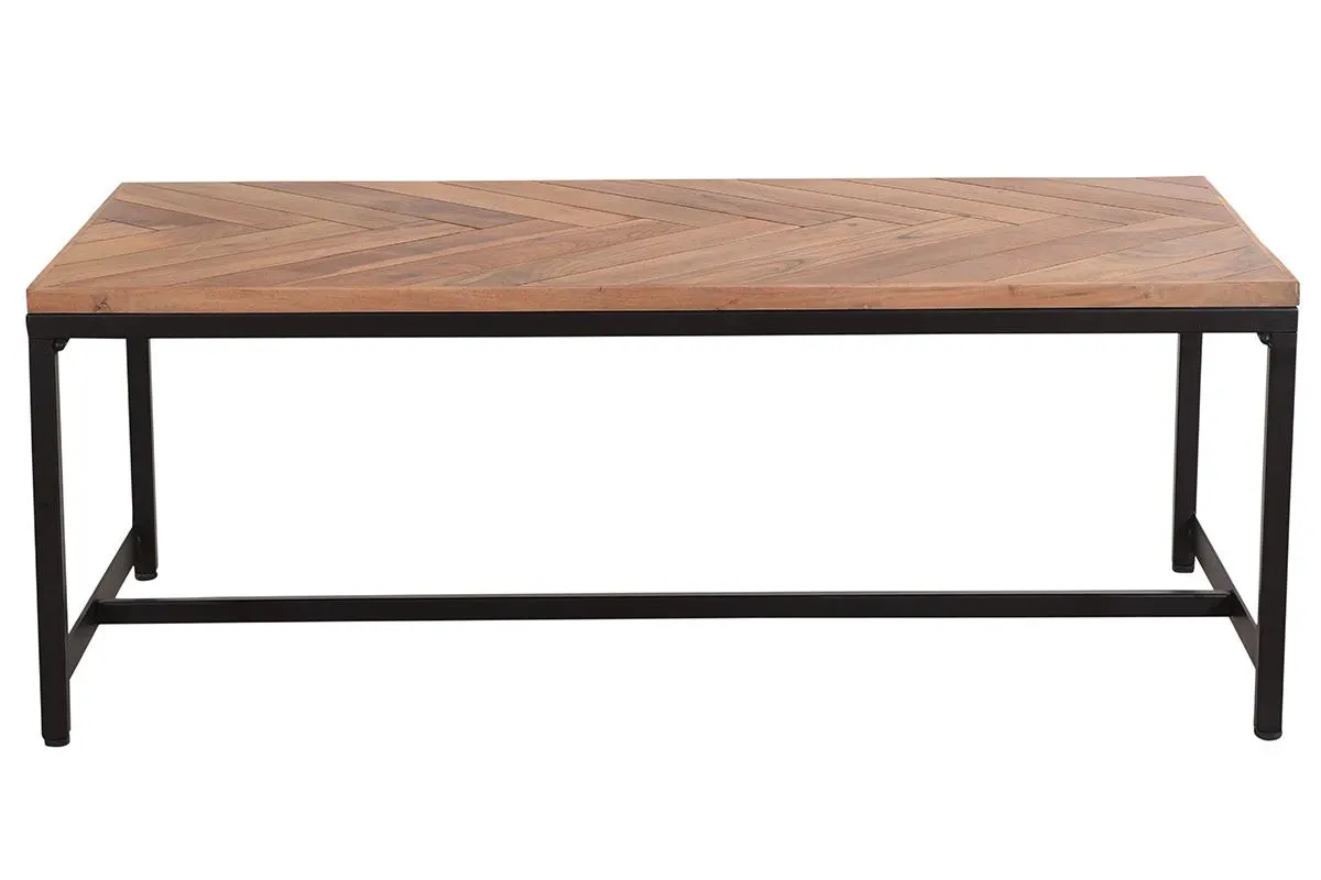 Table basse rectangulaire à motifs chevrons en bois massif et métal noir L120 cm STICK