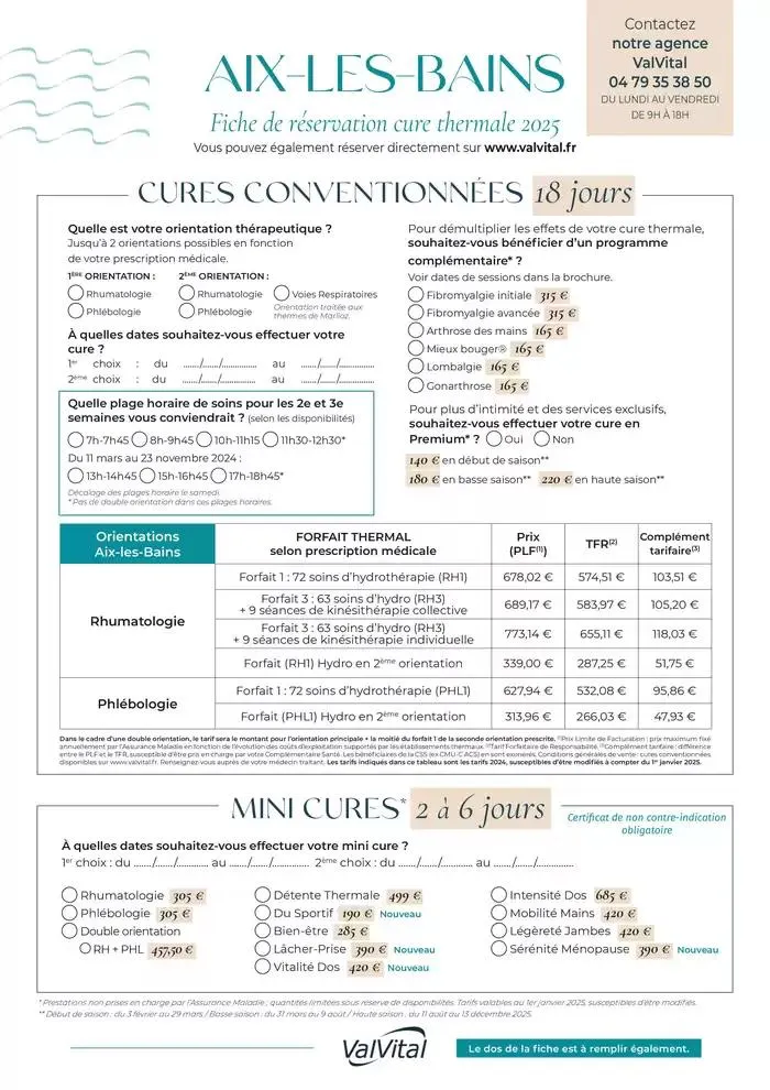 Fiche de réservation Aix-les-Bains 2025 du 3 février au 31 décembre 2025 - Catalogue page 1