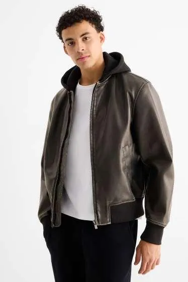 Jacket with hood - faux leather